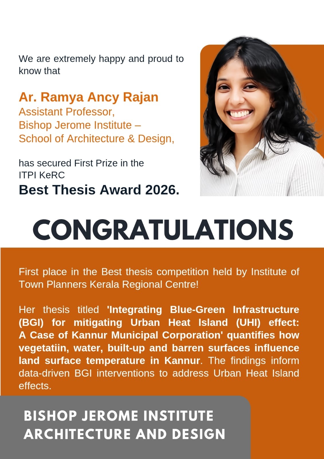 Bishop Jerome Institute Faculty Member Wins Prestigious Award for Sustainable Urbanism Thesis